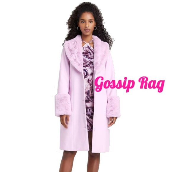 NWT NEW retro mod purple fur collar cuffs coat size medium - Picture 1 of 7